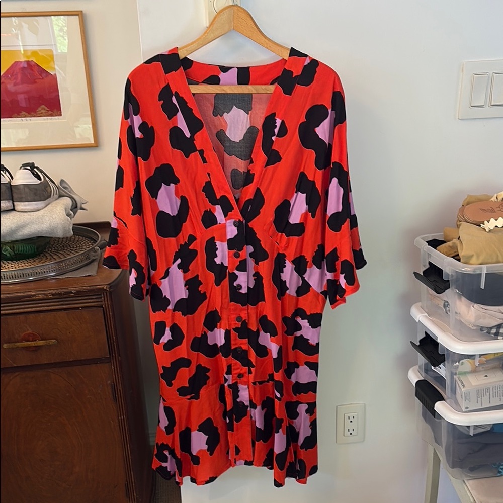 Vibrant Red and Purple Patterned Dress